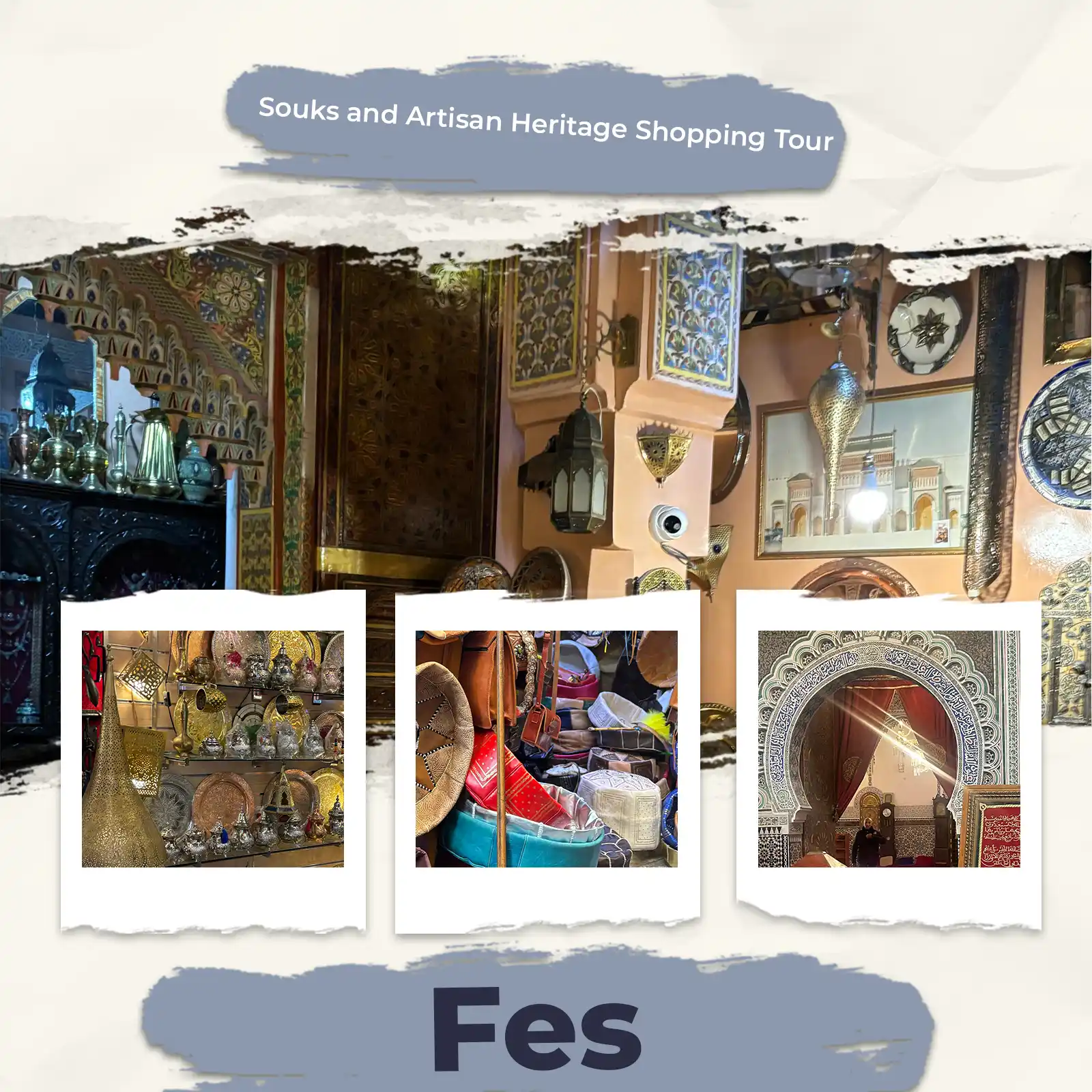 Fes souks shopping tour through artisan heritage shops, Moroccan crafts, old medina markets and traditional souvenirs