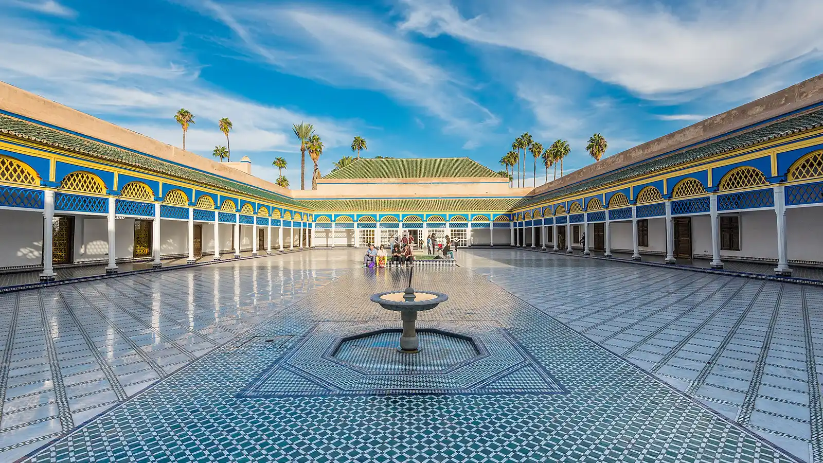Marrakech medina guided tour at Bahia Palace courtyard with Moroccan architecture