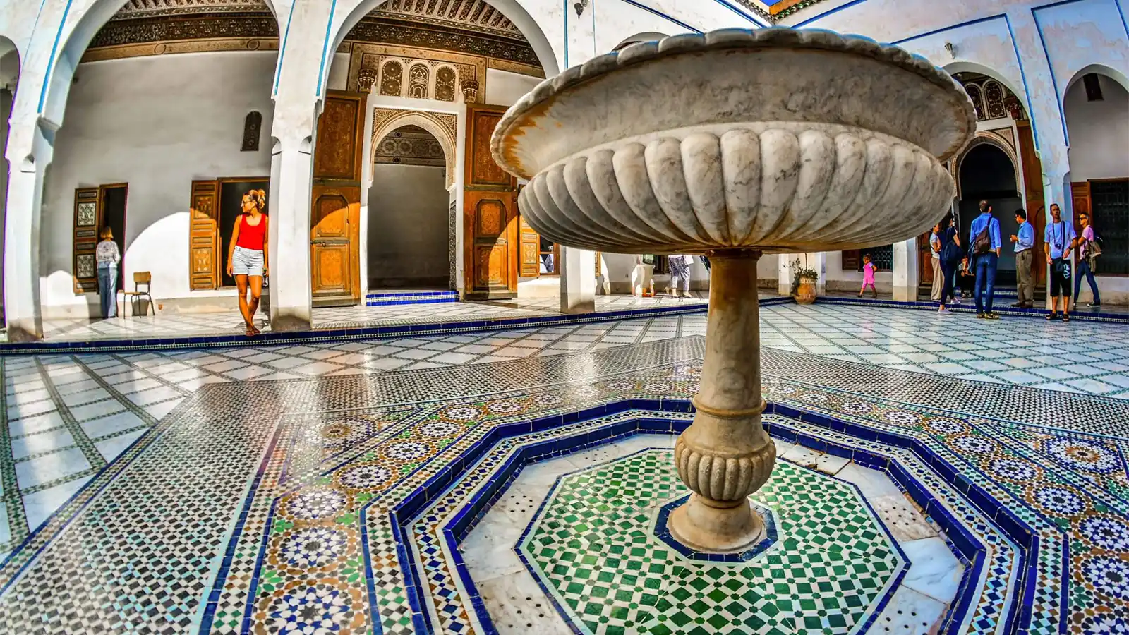 Marrakech medina guided tour inside Bahia Palace with traditional Moroccan design
