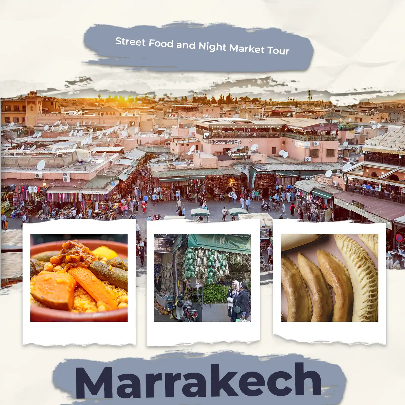Marrakech street food tour through Jemaa el-Fna night market with Moroccan tastings and local flavors