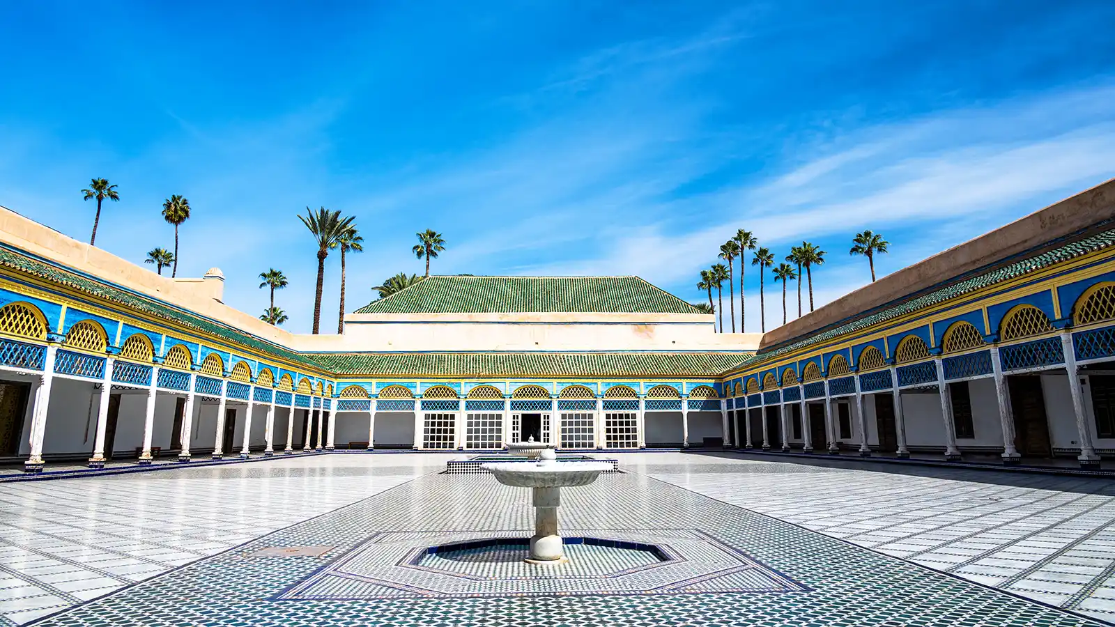 Private Marrakech guided tour at Bahia Palace courtyard with Moroccan architecture