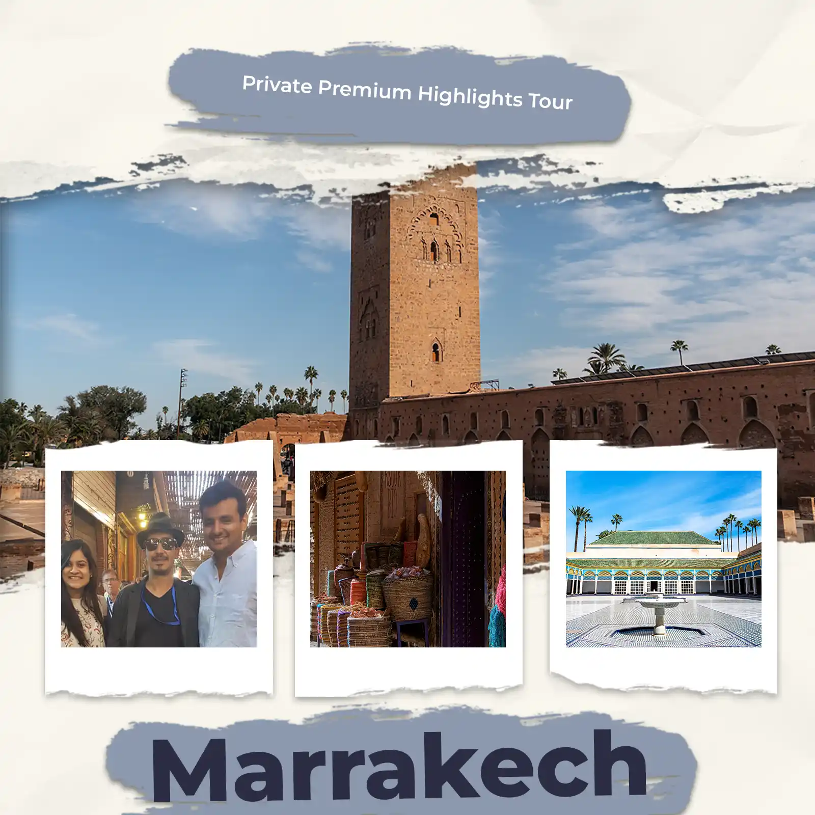 Private Marrakech guided tour with premium highlights, Koutoubia Mosque, Bahia Palace and old medina